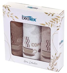 BedTex dárkový set froté ručníků RANNÍ KÁVA, béžový s výšivkou, 30x50cm, 3ks