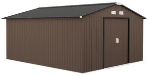 Zahradní domek Outsunny 12,4 m² se sedlovou stechou, posuvnými dvemi a základovou deskou, hndý