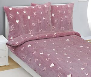 Bellatex Povlečení MIKROFLANEL 140x200, 70x90 cm Srdce Růžová,Bílá
