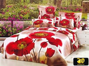 Povlečení na postel s 3D potiskem červených květů