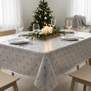 Fantastik ubrus PVC s textilním podkladem vánoční 226/2 stříbrné hvězdy na bílé, š.140cm (metráž), š.140cm (metráž)
