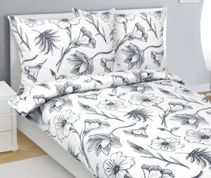 Bellatex Povlečení flanelové Ibišek Bílá,Šedá 140x200, 70x90 cm