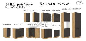 Kuchyňská linka STILO artisan/grafit, Rohová sestava A, 210x350 cm