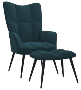 Relaxační křeslo se stoličkou modré samet