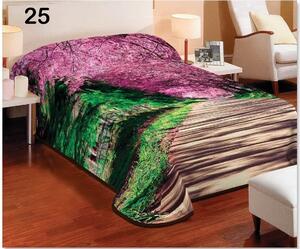 Přehozy přes postel v zeleno hnědé barvě s fialovými okvětními lístky