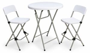 Skládací bistro stolek Ø 80 cm, výška 110 cm + 2 barové židle