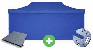 Nůžkový stan 3x6m ALU PREMIUM SET - plné bočnice + podlaha + závaží barva Modrá