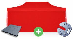Nůžkový stan 3x6m ALU PREMIUM SET - plné bočnice + podlaha + závaží barva Červená