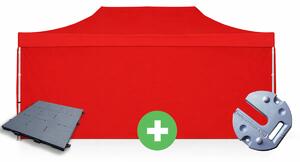 Nůžkový stan 4x8m ALU PREMIUM SET - plné bočnice + podlaha + závaží barva Červená