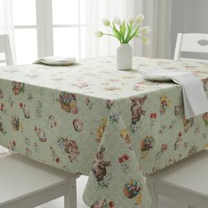 Ubrus PVC s textilním podkladem velikonoční 1747-02, velikonoční zajíčci na zelené, š.140cm (metráž)