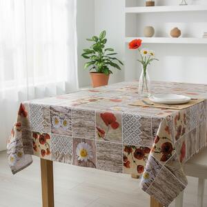 Fantastik ubrus PVC s textilním podkladem 511-1 vlčí máky a krajka na béžovém káru, š.140cm (metráž)