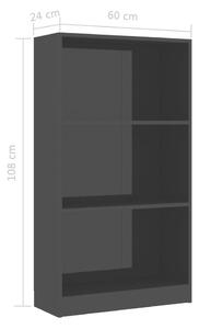Knihovna Anabel - 3 police - vysoký lesk černá | 60x24x108 cm