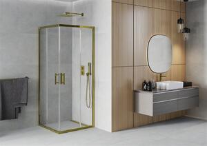 Mexen Rio, čtvercový sprchový kout s posuvnými dveřmi 90 (dveře) x 90 (dveře) x 190 cm, 5mm čiré sklo, zlatý profil, 860-090-090-50-00
