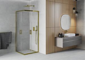 Mexen Rio, čtvercový sprchový kout s posuvnými dveřmi 80 (dveře) x 80 (dveře) x 190 cm, 5mm čiré sklo, zlatý profil, 860-080-080-50-00
