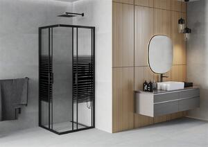 Mexen Rio, čtvercový sprchový kout 90(dveře)x90(dveře)x190 cm, 5mm čiré sklo-vzor pásky, černý profil, 860-090-090-70-20