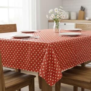 Ubrus PVC s textilním podkladem 1725-02, sedmikrásky na červené, š.140cm (metráž)