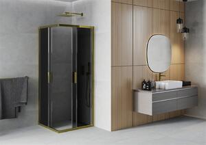 Mexen Rio, čtvercový sprchový kout s posuvnými dveřmi 80 (dveře) x 80 (dveře) x 190 cm, 5mm šedé sklo, zlatý profil, 860-080-080-50-40
