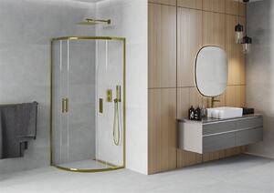 Mexen Rio, čtvrtkruhový sprchový kout 70(dveře)x70(dveře)x190 cm, 5mm čiré sklo, zlatý profil, 863-070-070-50-00