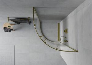Mexen Rio, čtvrtkruhový sprchový kout 90(dveře)x90(dveře)x190 cm, 5mm čiré sklo s pásky, zlatý profil, 863-090-090-50-20