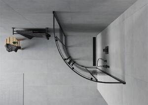 Mexen Rio, čtvrtkruhový sprchový kout s posuvnými dveřmi 90 (dveře) x 90 (dveře) x 190 cm, 5mm čiré sklo s pásky, černý profil, 863-090-090-70-20
