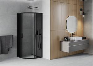Mexen Rio, čtvrtkruhový sprchový kout s posuvnými dveřmi 70 (dveře) x 70 (dveře) x 190 cm, 5mm šedé sklo, černý profil, 863-070-070-70-40