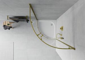 Mexen Rio, čtvrtkruhový sprchový kout s posuvnými dveřmi 80 (dveře) x 80 (dveře) x 190 cm, 5mm čiré sklo, zlatý profil + bílá sprchová vanička RIO, 863-080-080-50-00-4710