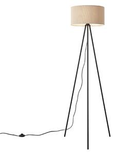 Moderní stojací lampa na trojnožce v barvě taupe se sametovým stínidlem - Luz