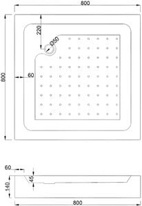 Mexen Rio, čtvercový sprchový kout 80(dveře)x80(dveře)x190 cm, 5mm čiré sklo-vzor pásky, černý profil + bílá sprchová vanička RIO, 860-080-080-70-20-4510