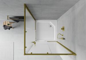 Mexen Rio, čtvercový sprchový kout s posuvnými dveřmi 90 (dveře) x 90 (dveře) x 190 cm, 5mm sklo námraza, zlatý profil + bílá sprchová vanička RIO, 860-090-090-50-30-4510