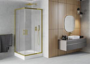 MEXEN - Rio sprchový kout, rohový 90 x 90 cm, mléčné sklo, zlatá + vanička Rio, bílá - 860-090-090-50-30-4510