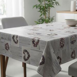 RexDeco ubrus PVC s textilním podkladem 115-1, krajka a srdce na dřevě, šedá, š.140cm (metráž)