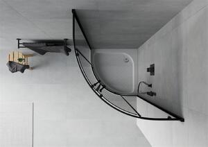 Mexen Rio, čtvrtkruhový sprchový kout s posuvnými dveřmi 90 (dveře) x 90 (dveře) x 190 cm, 5mm šedé sklo, černý profil + Rio sprchová vanička bílá, 863-090-090-70-40-4710