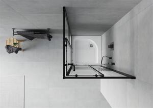Mexen Rio, čtvercový sprchový kout s posuvnými dveřmi 70 (dveře) x 70 (dveře) x 190 cm, 5mm čiré sklo s pásky, černý profil + bílá sprchová vanička RIO, 860-070-070-70-20-4510