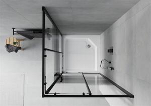 Mexen Rio, čtvercový sprchový kout 90(dveře)x90(dveře)x190 cm, 5mm čiré sklo-vzor pásky, černý profil + bílá sprchová vanička RIO, 860-090-090-70-20-4510