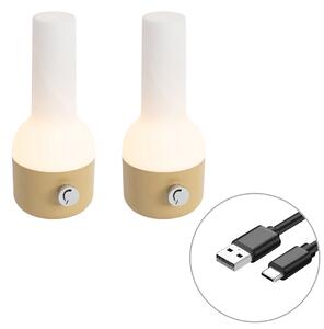 Sada 2 venkovních stolních lamp zlatých s bílou, včetně dobíjecích LED - Haard