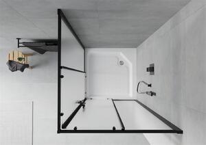 Mexen Rio, sprchový kout s posuvnými dveřmi 90x90x190 cm, 5mm sklo námraza, černý profil + bílá sprchová vanička RIO, 860-090-090-70-30-4510