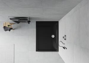Mexen Flat, akrylátová sprchová vanička 90x70x5 cm SLIM, černá, chromový sifon, 40707090