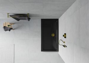 Mexen Flat, akrylátová sprchová vanička 120x70x5 cm SLIM, černá, zlatý sifon, 40707012G
