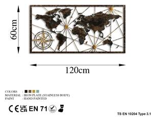 Nástěnná dekorace 120x60 cm mapa světa kov