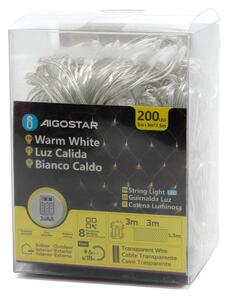 Aigostar-LED Venkovní vánoční řetěz 200xLED/8 funkcí 3xAA 6x1,5m IP44 teplá bílá