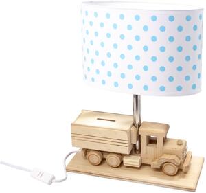 Stolní dřevěná dětská lampička ve tvaru náklaďáku, s puntíky