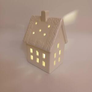 DECOLED Keramický domeček, 8,5 x 6,9 x 12,9 cm, teple bílá, 2xLR44