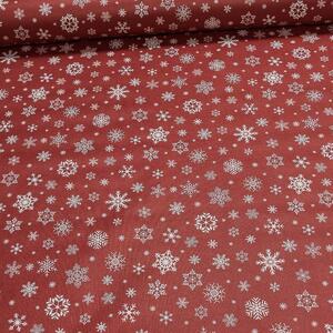 RexDeco Ubrus PVC s textilním podkladem 1096-3 vánoční, bílé vločky na červené, š.140cm (metráž)