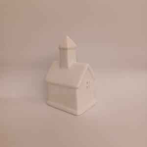 DECOLED Keramický kostelíček, 7,5 x 6 x 12 cm, teple bílá