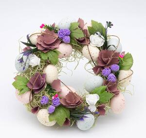 DECOLED Velikonoční věnec, 30 x 8 cm, fialové a růžové květy
