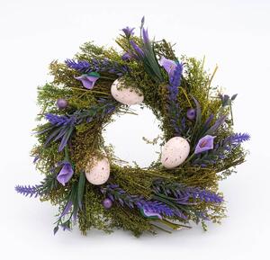 DECOLED Velikonoční věnec, 25 x 25 x 8 cm, zelený věnce, fialové květy