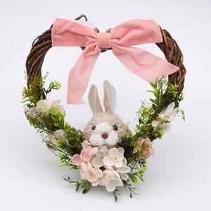DECOLED Velikonoční věnec ve tvaru srdce, prům. 28x8x28 cm, proutí, květy a zajíc