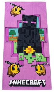 Carbotex Dětská plážová osuška MINECRAFT ENDERMAN A VČELKY, fialová, froté, 70x140cm