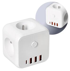 Rozbočovací zásuvka s vypínačem LINEA 3x230V + 4xUSB A/C bílá