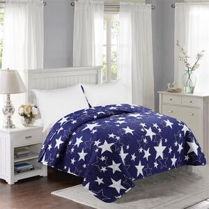 Bavlissimo Přehoz na postel prošívaný hvězdy modrá 200 x 240 cm